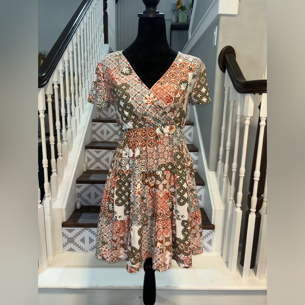 Bohemian Print Tie in back Dress, Size Small